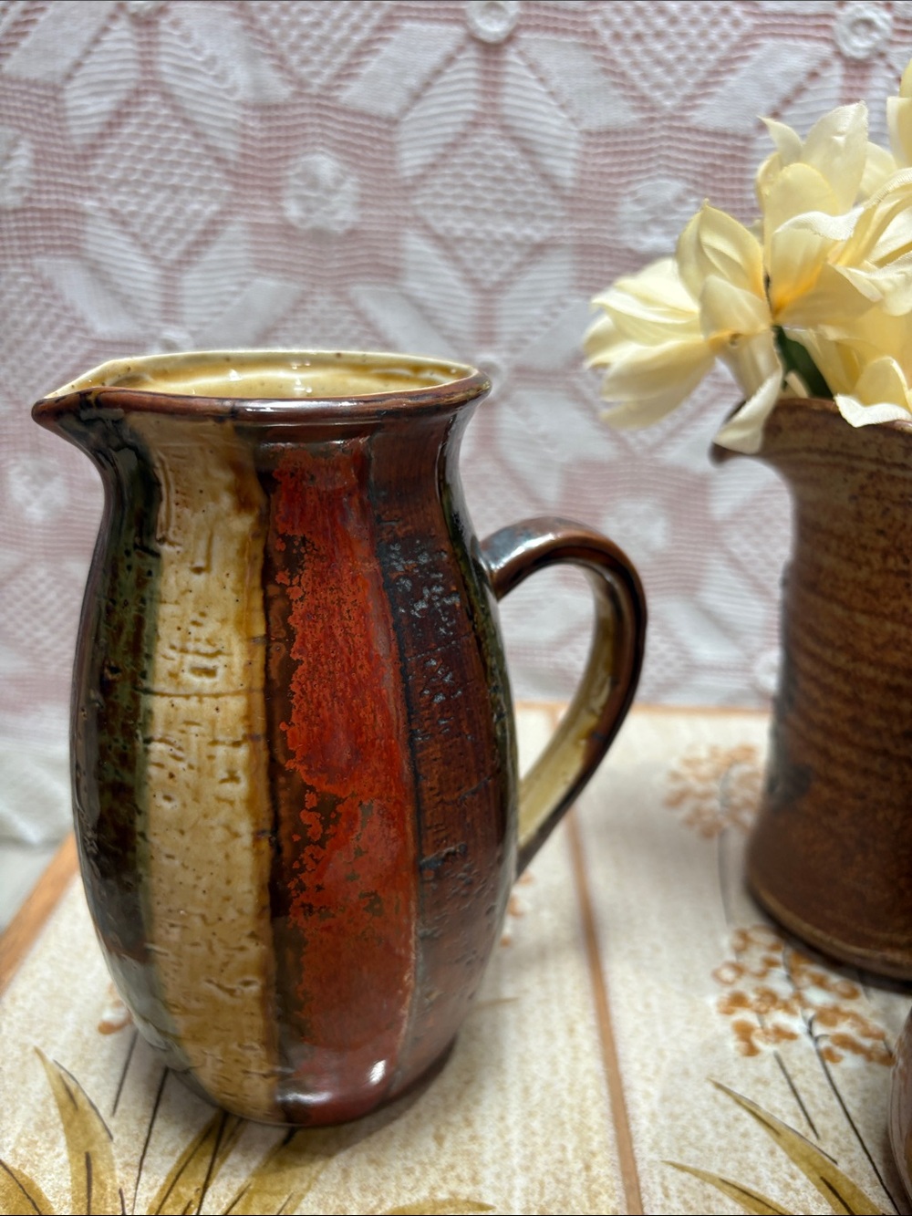 Copper-Tone Ceramic Pitcher Trio - Rustic Brown & Tan - Picture 9 of 16